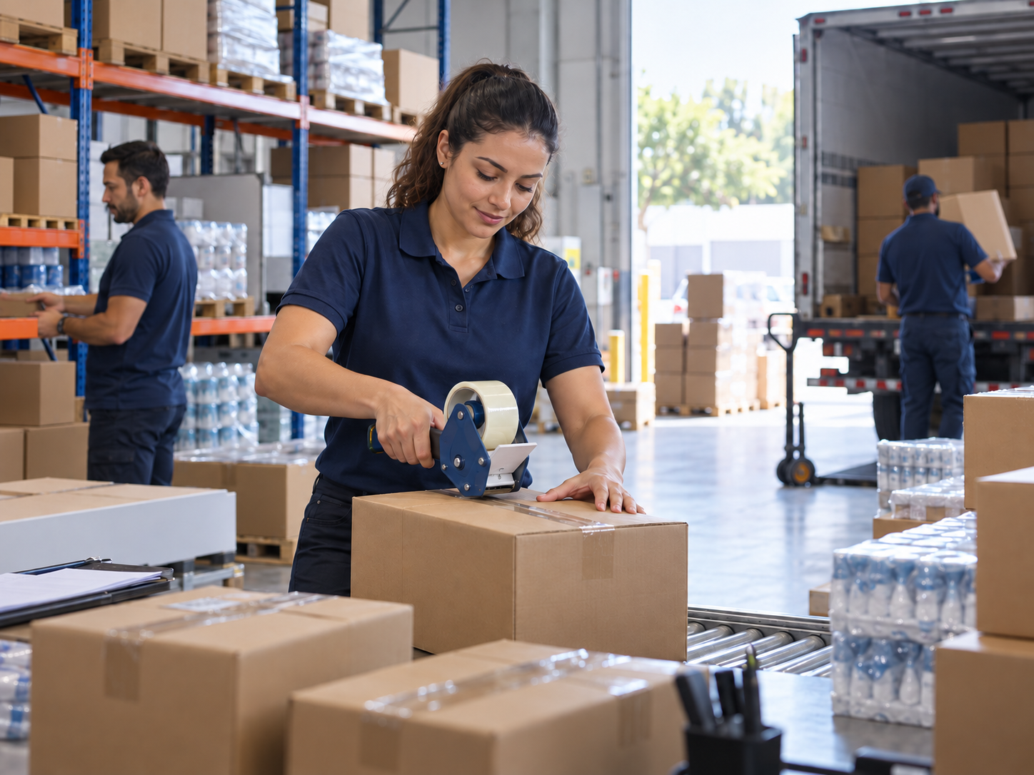 Preparação de mercadorias para distribuição em um armazém.